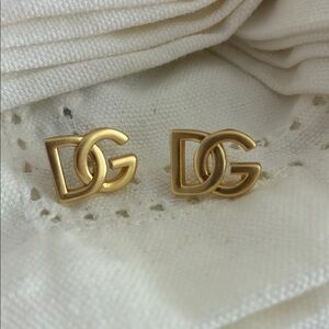 D&G Gold Logo Stud Earrings